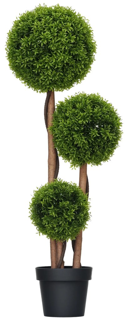 HOMCOM Arbore artificial buxus cu 3 bile frunze de bambus ghiveci inclus interior și exterior înălțime 110 cm verde | Aosom Romania