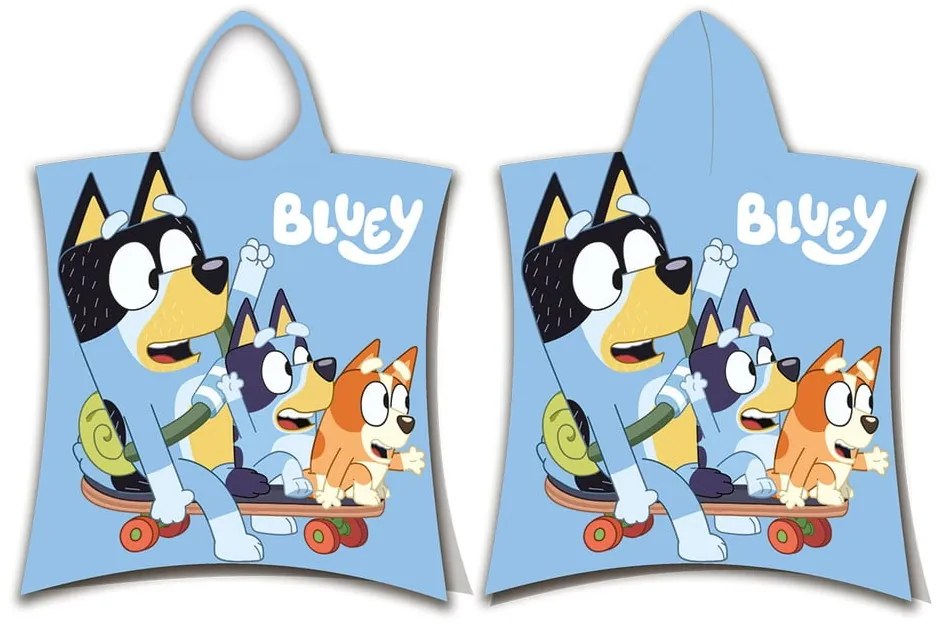 Poncho pentru copii de 3-8 ani, albastru, din bumbac Bluey Skate – Jerry Fabrics