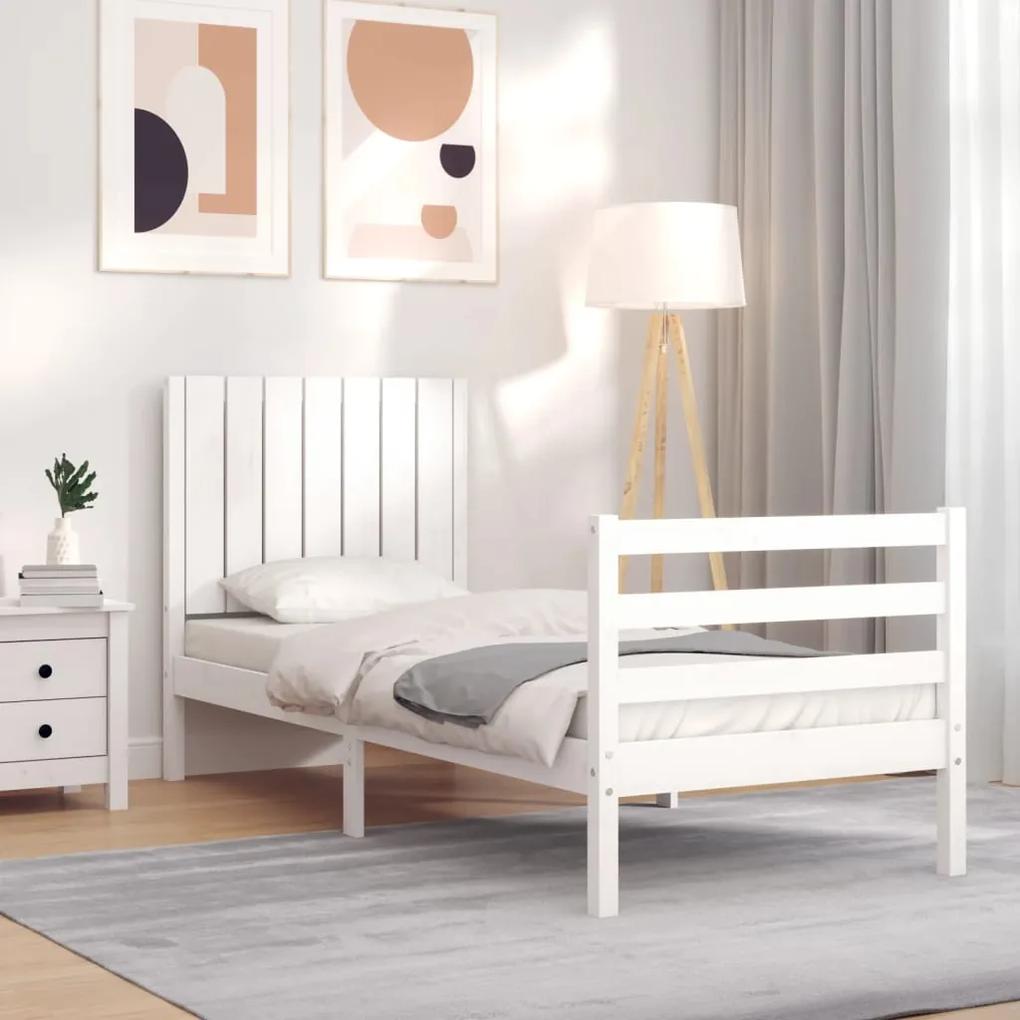 3194727 vidaXL Cadru de pat cu tăblie single mic, alb, lemn masiv