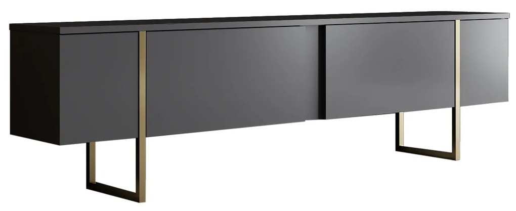 Comoda TV LUXE, gri antracit/auriu, PAL/metal, 180x50x30 cm