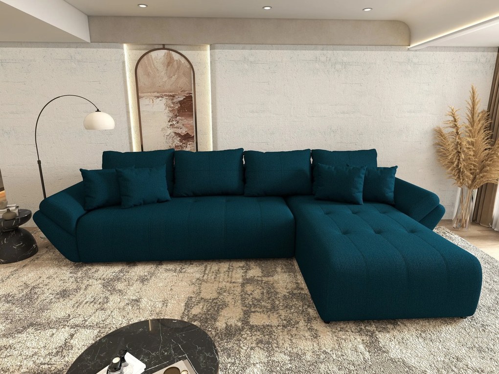 Colțar extensibil dumonde cu ladă de depozitare si sezut confortabil din spuma high-density, Berlin XL Enjoy Petrol 350x185 cm II