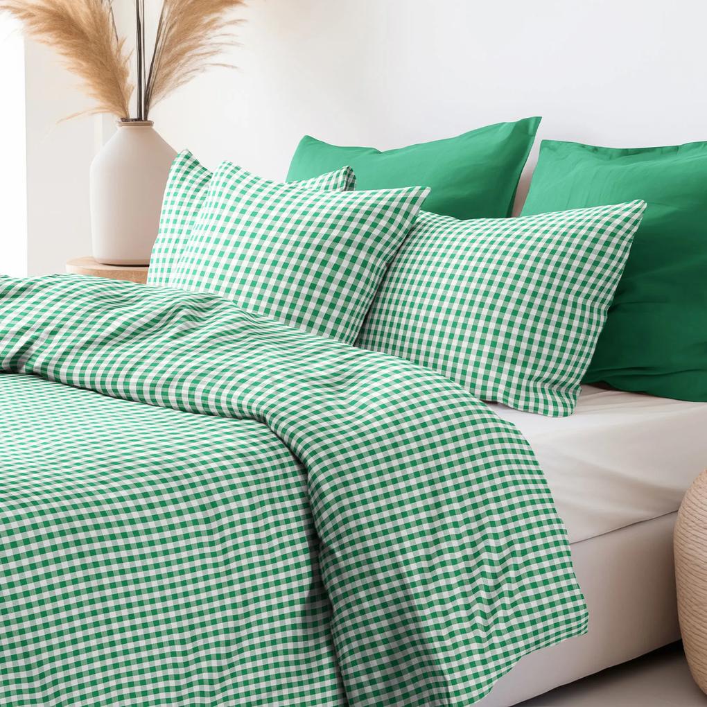 Goldea lenjerie de pat din 100% bumbac - carouri verzi și albe 140 x 200 și 50 x 70 cm