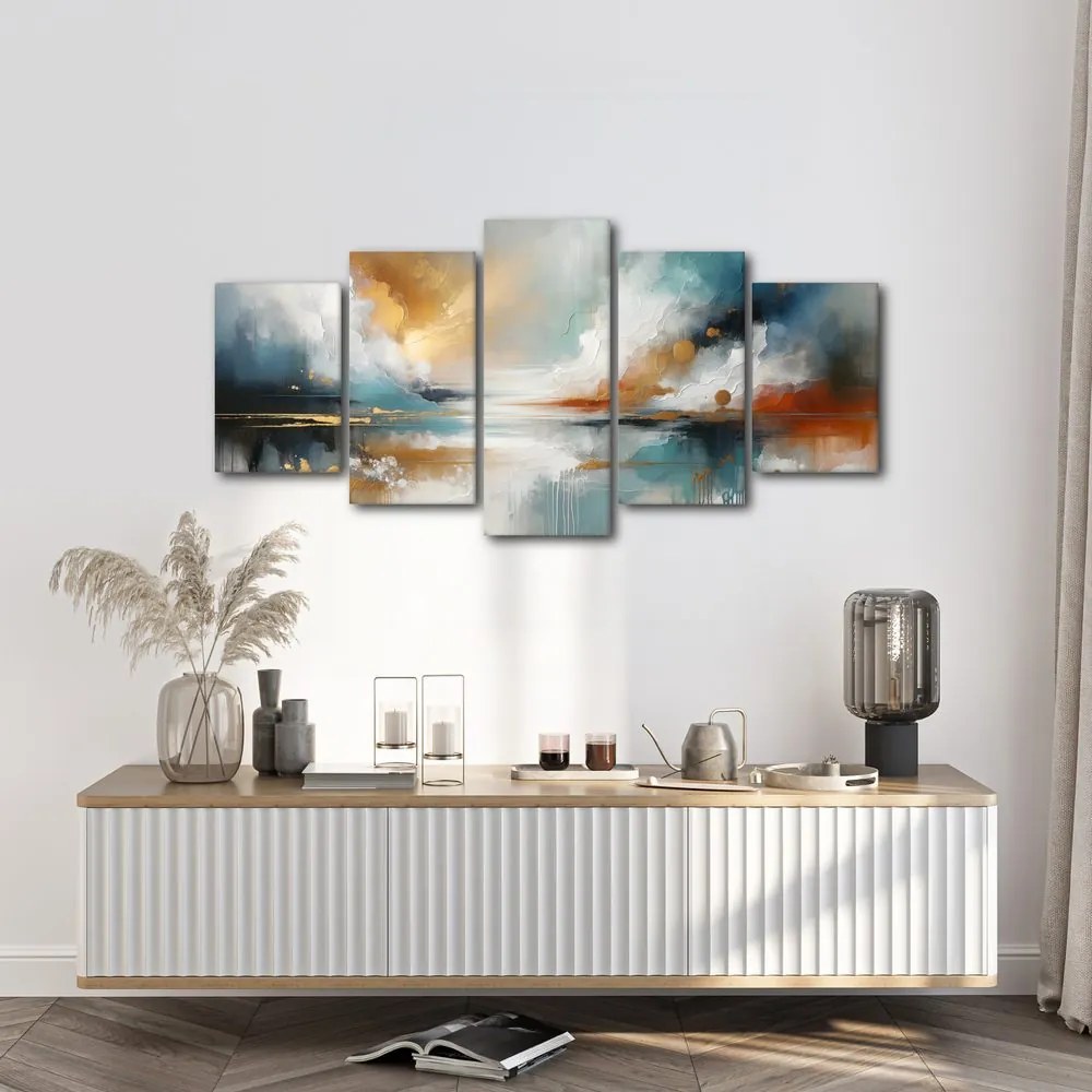 Tablou 5-piese peisaj abstract cu lac