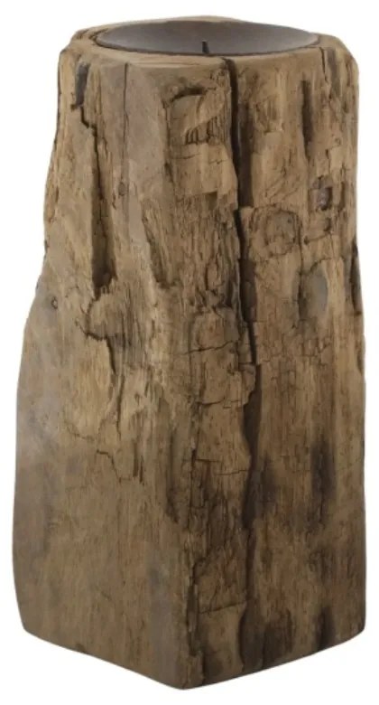 Suport pentru lumanare din lemn reciclat, H22 cm, Grimaud