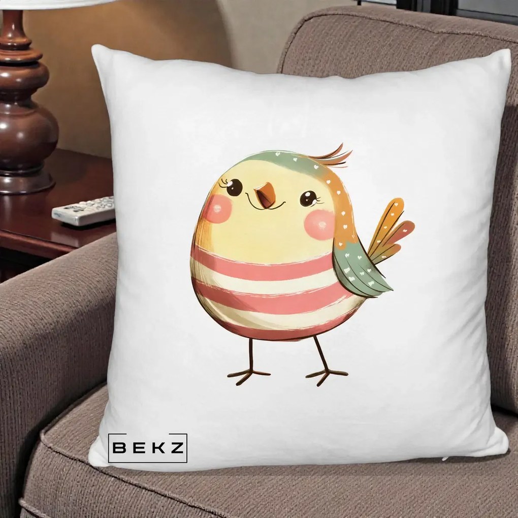 Perna Decorativa Pui Kawaii Pastel Dungat, 40x40 cm, Alb Pufos, Husa Detasabila, Perna Inclusa, BEKZ®