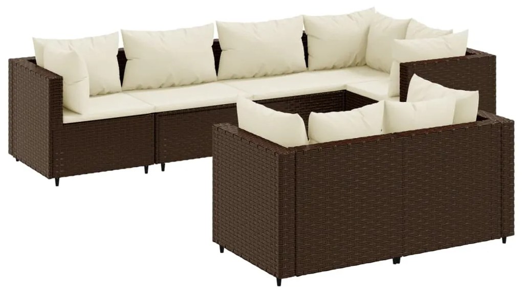 3308185 vidaXL Set mobilier de grădină cu perne, 7 piese, maro, poliratan