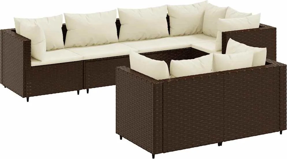 vidaXL Set mobilier de grădină cu perne, 7 piese, maro, poliratan