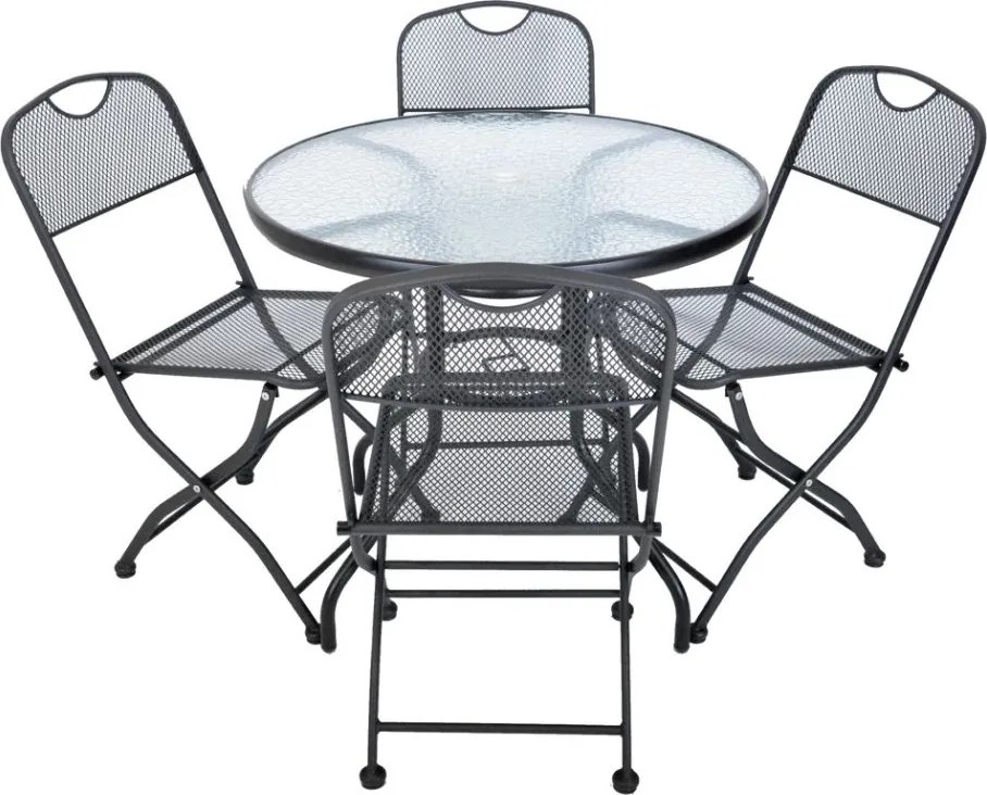 Masă de grădină ZWMT Ø 80 cm metal cu blat din sticlă