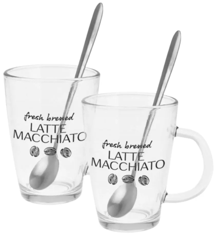 Set 2 căni, cu lingurițe, pentru latte macchiato, Excellent Houseware