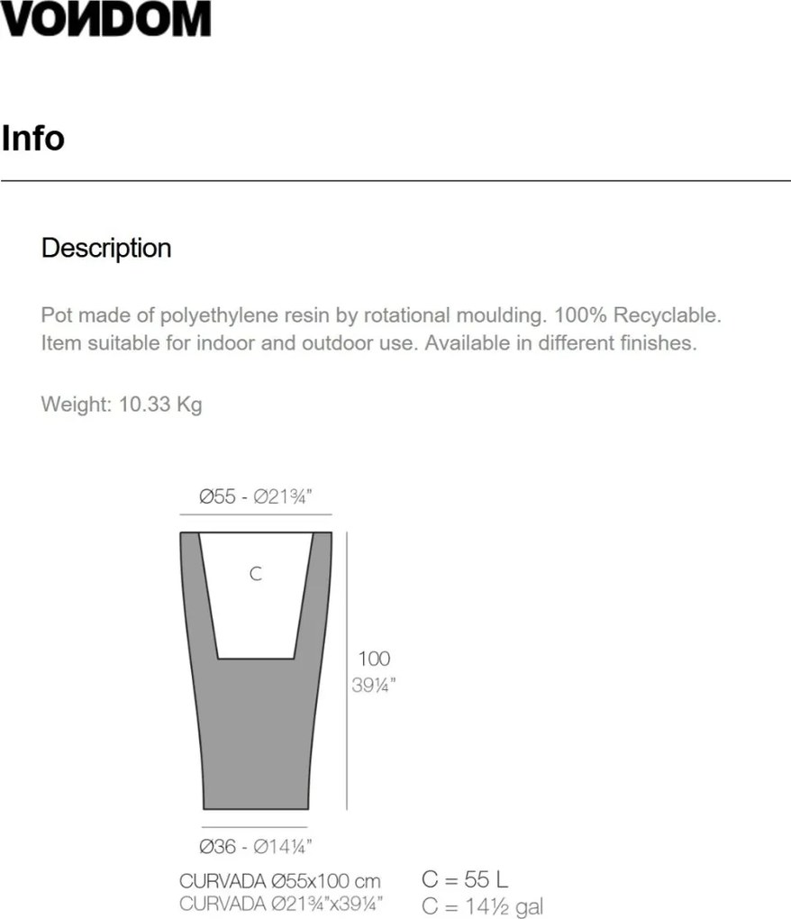 Ghiveci plante design decorativ modern exterior / interior CURVED 55x100cm