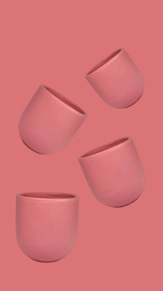 Set 4 Pahare Cafea Novum Roz (Pantone Coral Pink , 250ml) Gresie Glazurata Manual