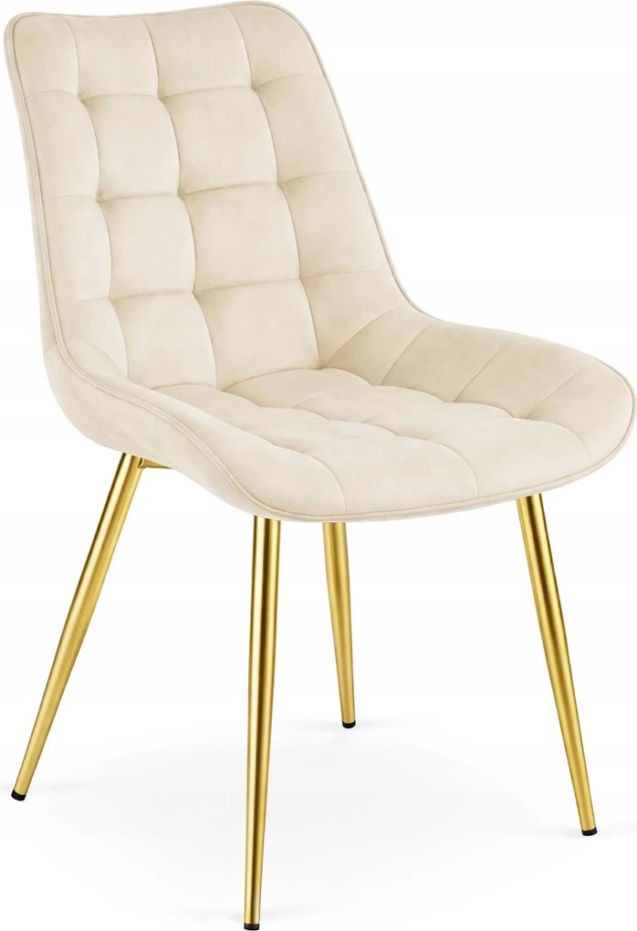 Scaun Bucatarie/Dining Joy Bej Catifea, Picioare Metalice, Finisaj Auriu