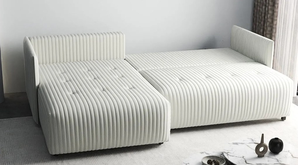 Colțar extensibil dumonde cu ladă de depozitare si sezut confortabil din spuma high-density, Malta Ambience White 235x185 cm