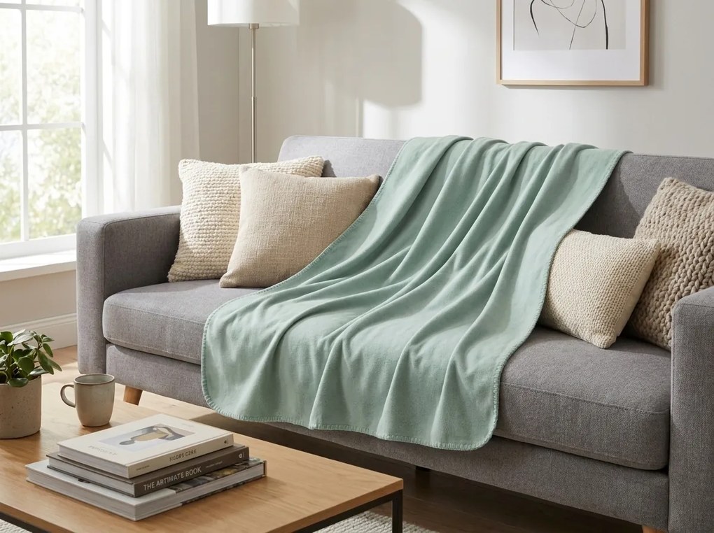 Patura fleece FLEORA, verde mentolat deschis Dimensiune: 180 x 200 cm