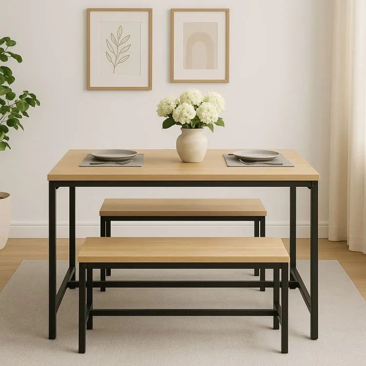 Set de mobilier Loft pentru sufragerie sau bucătărie - masă și 2 bănci