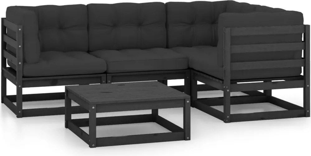 vidaXL Set mobilier grădină cu perne, 5 piese, lemn masiv pin