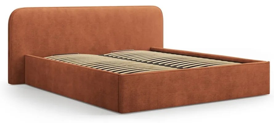 Pat matrimonial cărămiziu tapițat cu spațiu de depozitare cu somieră 160x200 cm Elizabeth – Micadoni