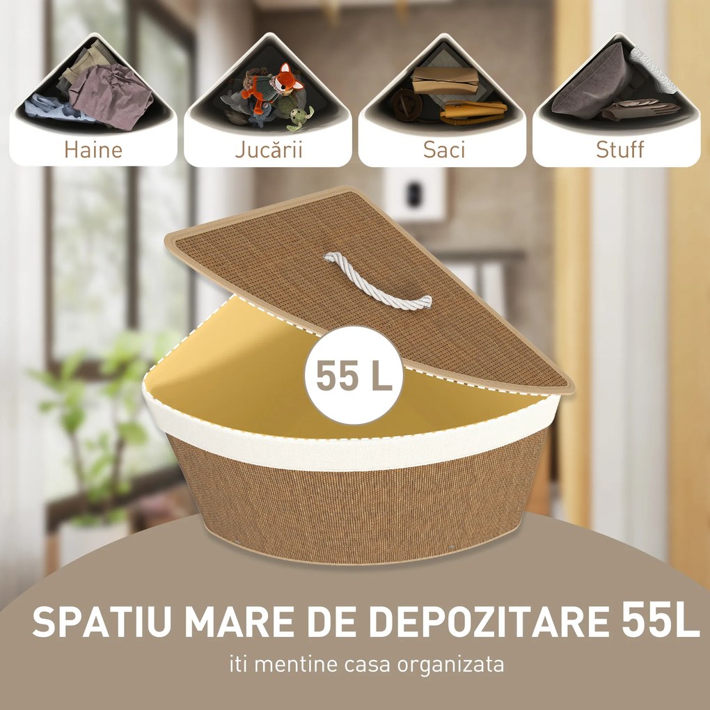 HOMCOM Coș de Rufe Colțar 55L cu Sac Detașabil din Bambus Maro | Aosom Romania