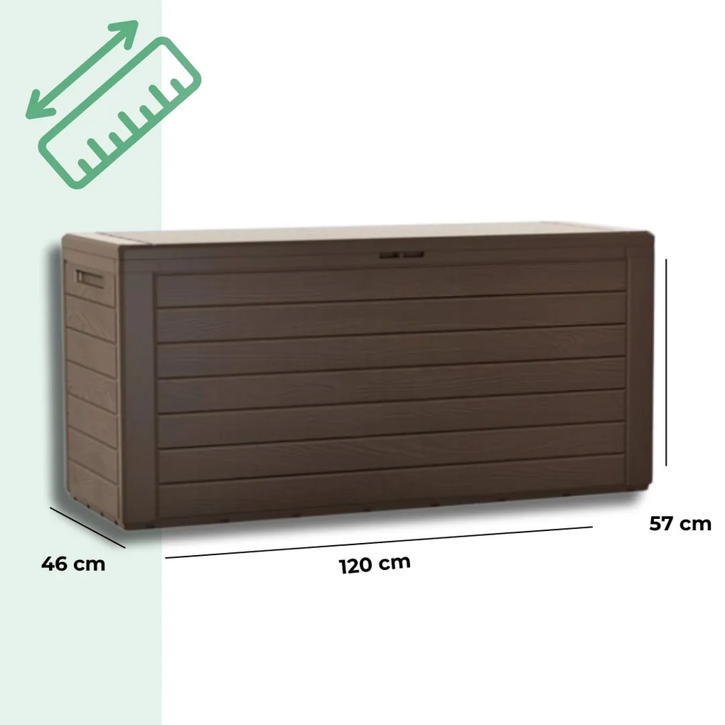 Cutie de depozitare WOODEBOX, 280L, 120x46x57cm, maro închis Prosperplast