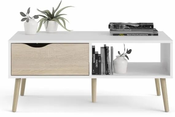Masuta de cafea alba OSLO 75384 cu blat in decor stejar