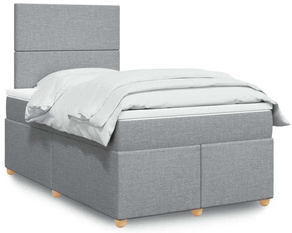 vidaXL Pat box spring cu saltea, gri deschis, 120x190 cm, textil