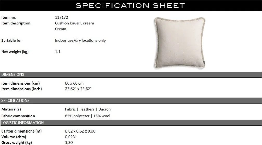 Perna design lux Kauai crem L 60x60cm