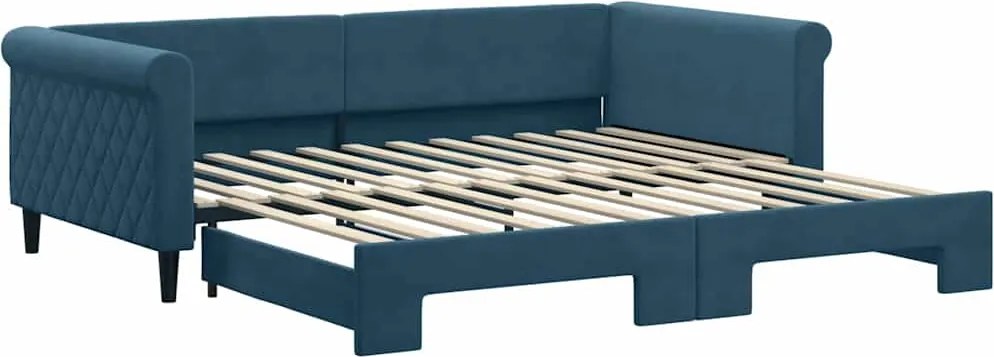 vidaXL Pat de zi cu extensie, albastru, 100x200 cm, catifea
