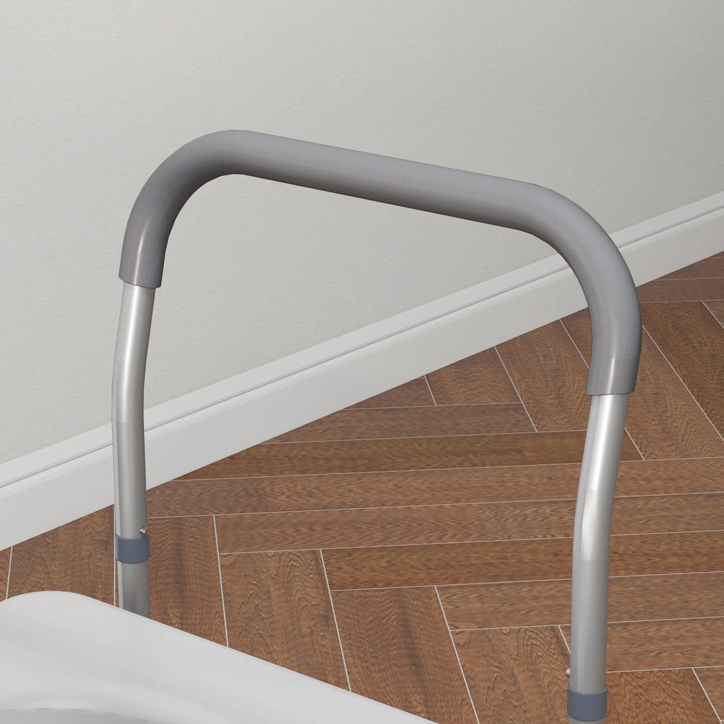 HOMCOM Scaun cu Vas de Toaletă pentru Vârstnici, Scaun de Toaletă Multifuncțional 4-În-1 cu Înălțime Reglabilă, 64x53x70-82 cm, Gri | Aosom Romania