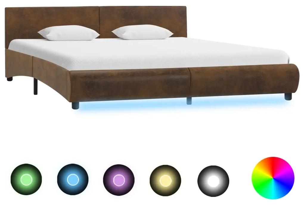 285508 vidaXL Cadru de pat cu LED, maro, 160 x 200 cm, material textil