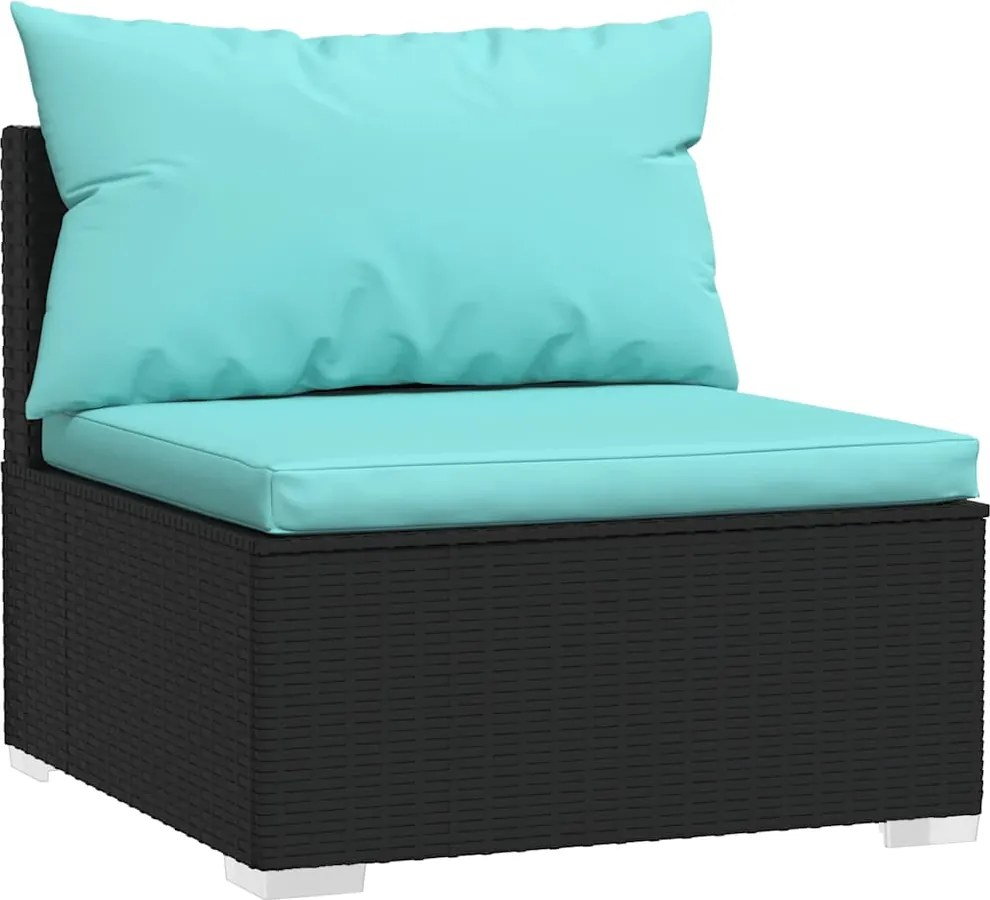 vidaXL Canapea de mijloc pentru grădină, cu perne, negru, poliratan
