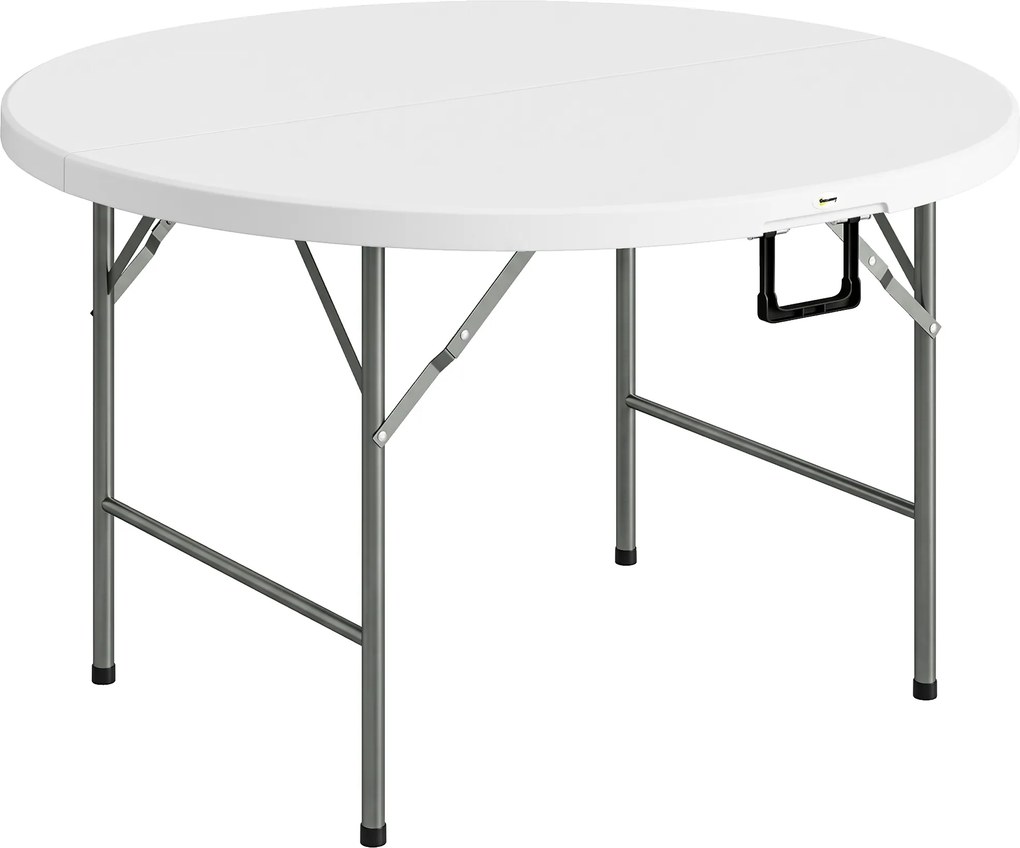 Outsunny Masă Pliabilă de Grădină Φ122 cm, Masă de Picnic Rotundă pentru 6 Persoane, Cadru Metalic, Alb | Aosom Romania