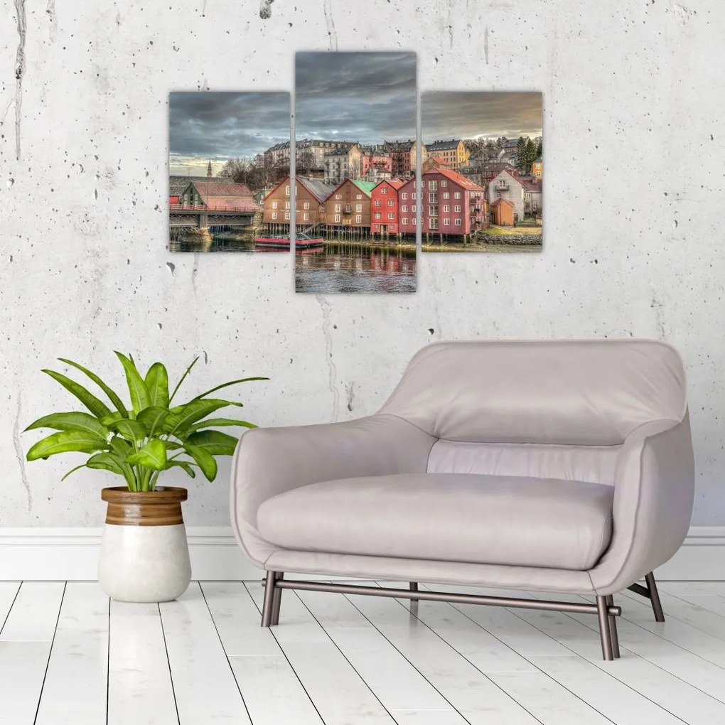 Tablou - Case lângă râu (90x60 cm)