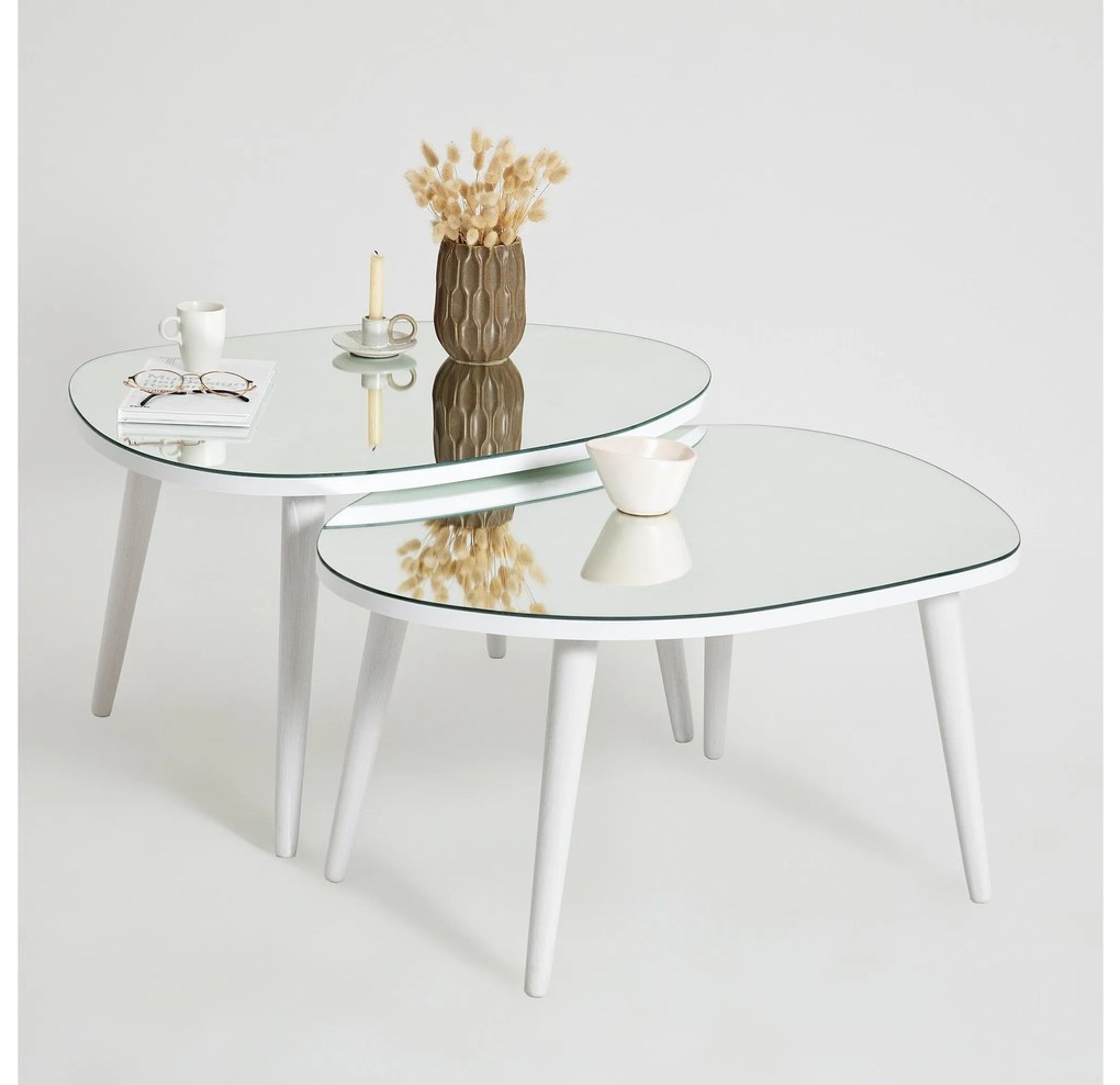 Set 2 buc măsuțe de cafea Gustavo (Alb). Promo -20%. 1088421