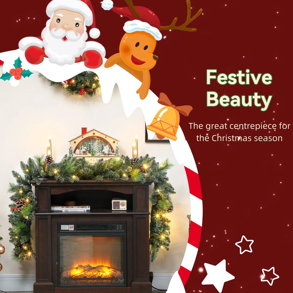 HOMCOM Ghirlandă de Crăciun 183 cm cu Crengi Înzăpezite și 30 de Lumini Albe, Conuri și Boabe pentru Interioare | Aosom Romania