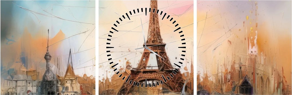 Tablou - Pictură a Turnului Eiffel (cu ceas) (90x30 cm)