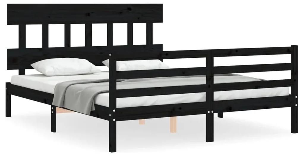 3195170 vidaXL Cadru de pat cu tăblie, negru, 160x200 cm, lemn masiv