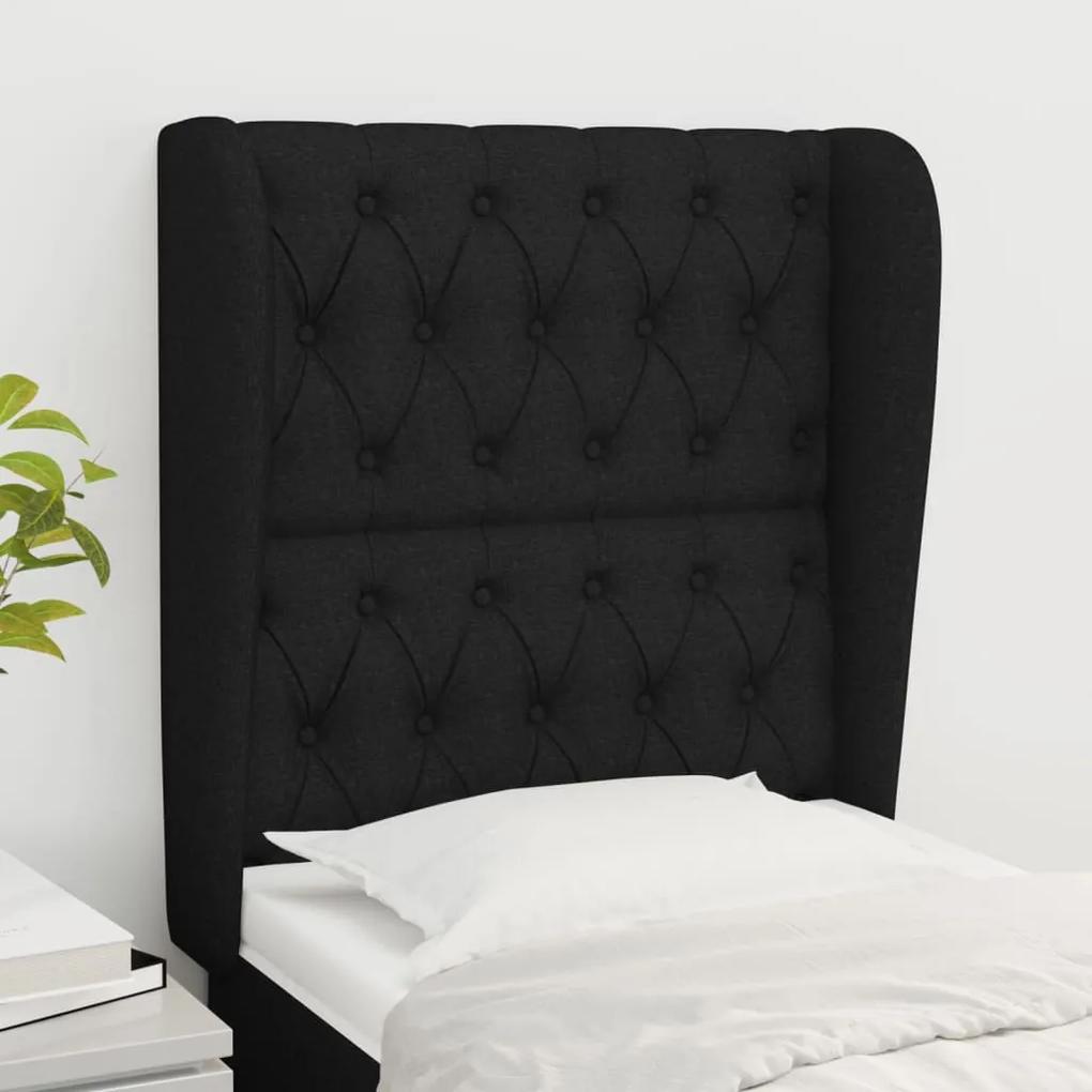 Tablie de pat cu aripioare, negru, 83x23x118 128 cm, textil 1, Negru, 83 x 23 x 118 128 cm