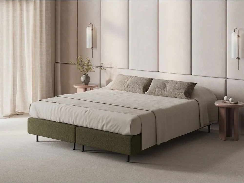 Pat matrimonial verde tapițat fără tăblie 200x200 cm Whale – Micadoni