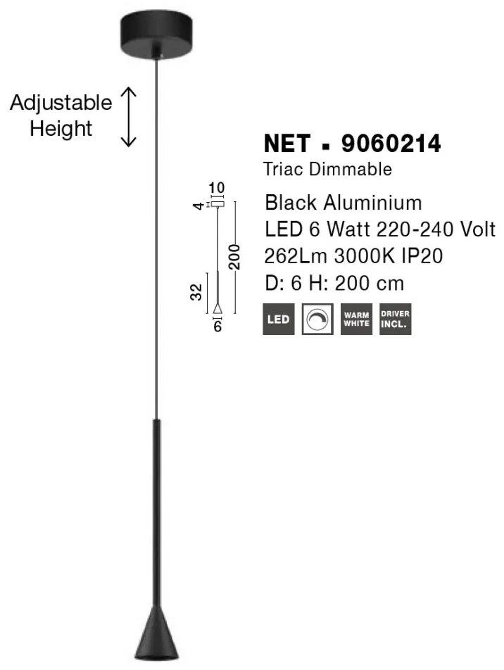 Pendul LED design minimalist NET negru