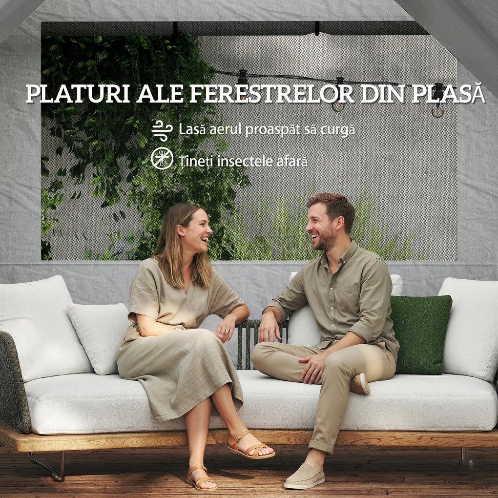 Outsunny Foișor Pliabil 3x6m Pop-Up cu 6 Pereți Laterali, Foișor de Grădină Reglabil pe Înălțime cu Saci de Nisip, Geantă cu Roți, UV50+ pentru Exterior, Gri Închis | Aosom Romania