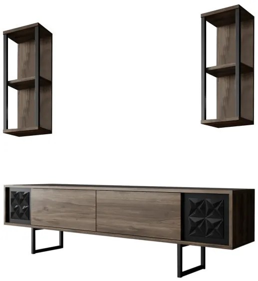 Set de mobilier pentru living Black, Nuc- Negru
