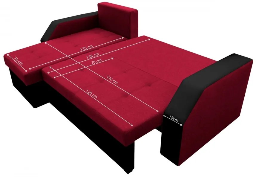 Coltar extensibil Madrid, 226x145x79 cm, 2 lazi depozitare, Reversibil, Rosu/Negru