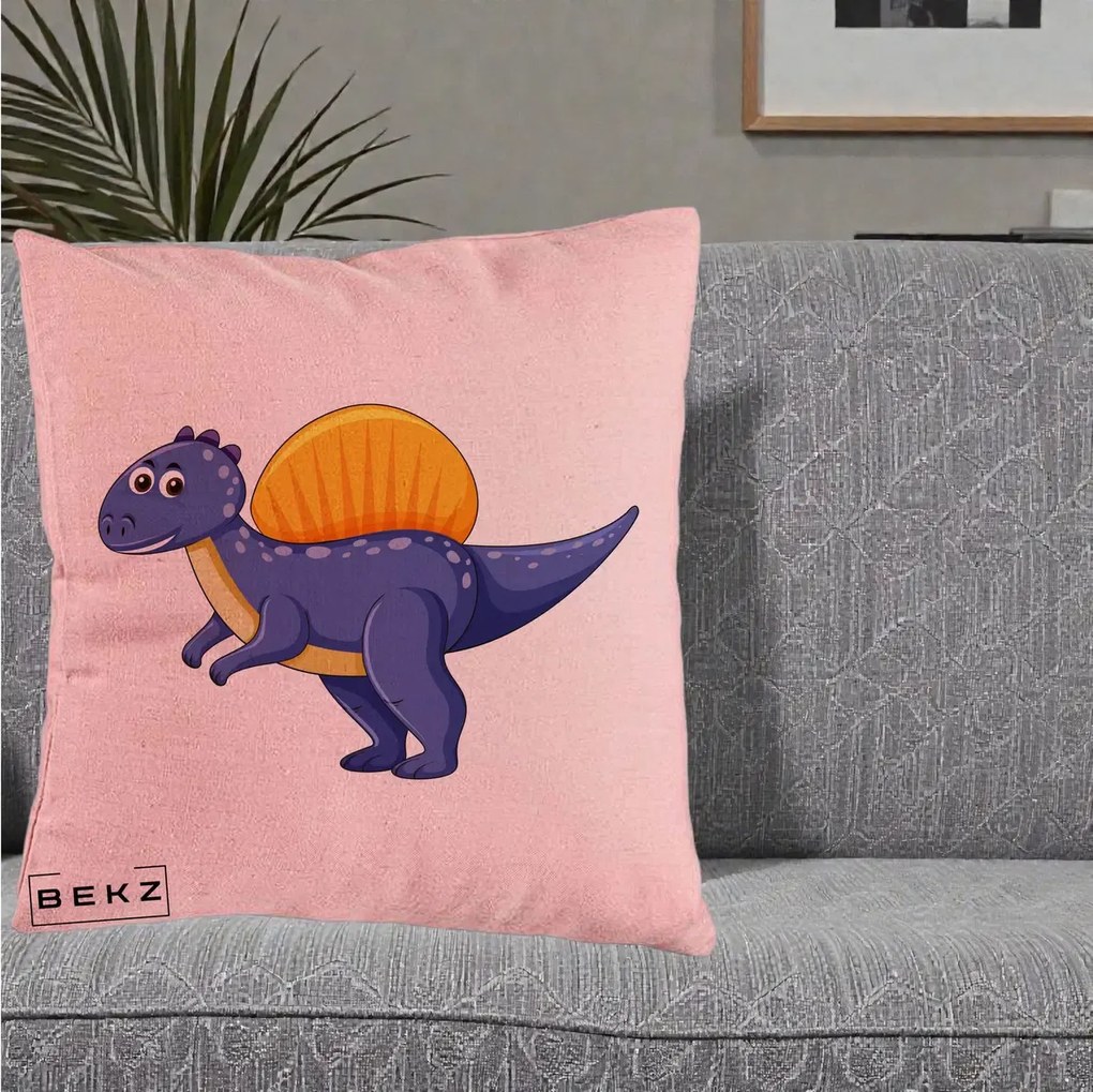 Perna Decorativa Spinozaur Kawaii, 40x40 cm, Roz, Husa Detasabila, Perna Inclusa, BEKZ®
