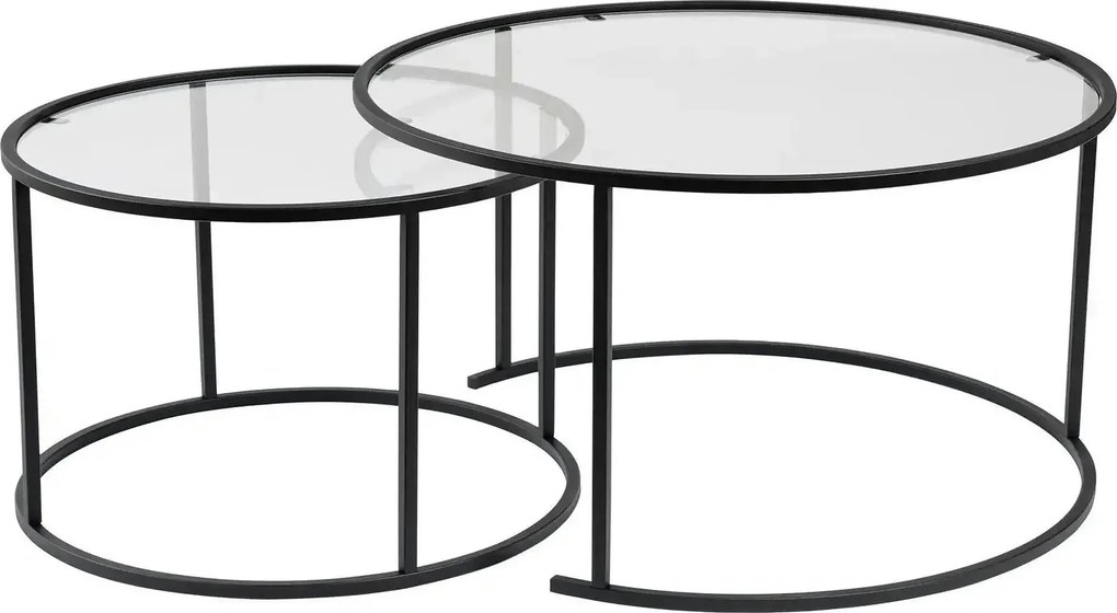 Set 2 masute cafea AURUM, transparent/negru, sticla/metal