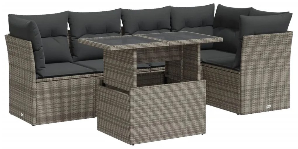 3326161 vidaXL Set mobilier grădină cu perne, 6 piese, gri, poliratan