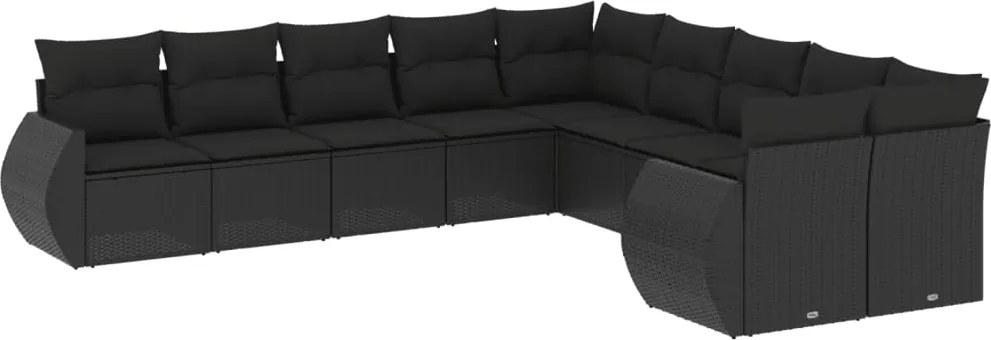vidaXL Set canapele de grădină cu perne, 10 piese, negru, poliratan