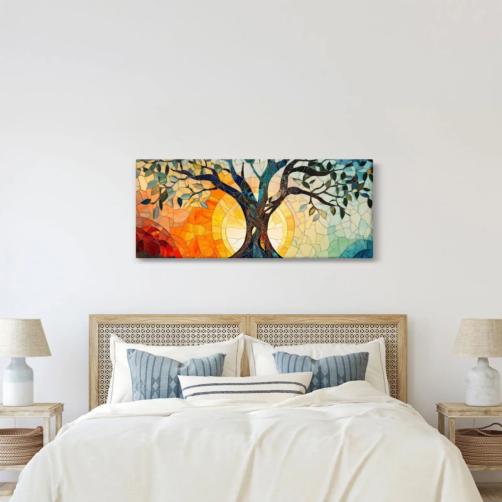 Tablou – Mozaic – soare și arbore I. (120x50 cm)
