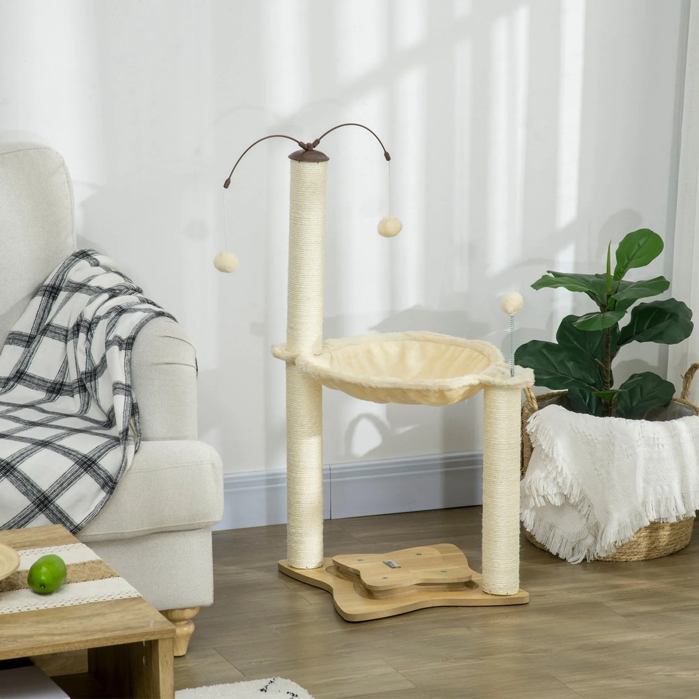 PawHut Turn de Joacă Interior pentru Pisici cu Stâlpi de Zgâriat din Sisal și Jucărie cu Minge, Ideal pentru Activitate | Aosom Romania