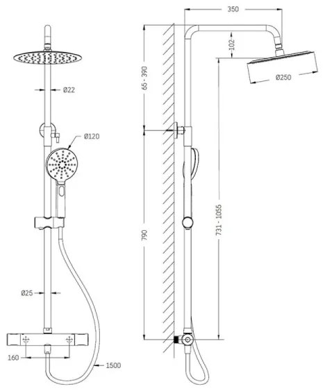 Set de duș cu baterie termostatică BATH DELUXE 31-120-07-01-00 NAESBY alb mat