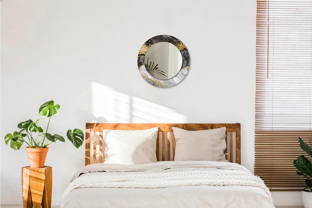 Oglinda rotunda decor perete Marmură și aur fi 50 cm